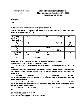 Đề thi chọn học sinh giỏi môn Hoá học 8 - Năm học 2007 - 2008